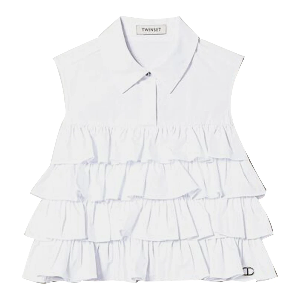 Twinset Girls White Poplin Cotton Top - Kids Sleeveless Tops - 16 Y - Kids