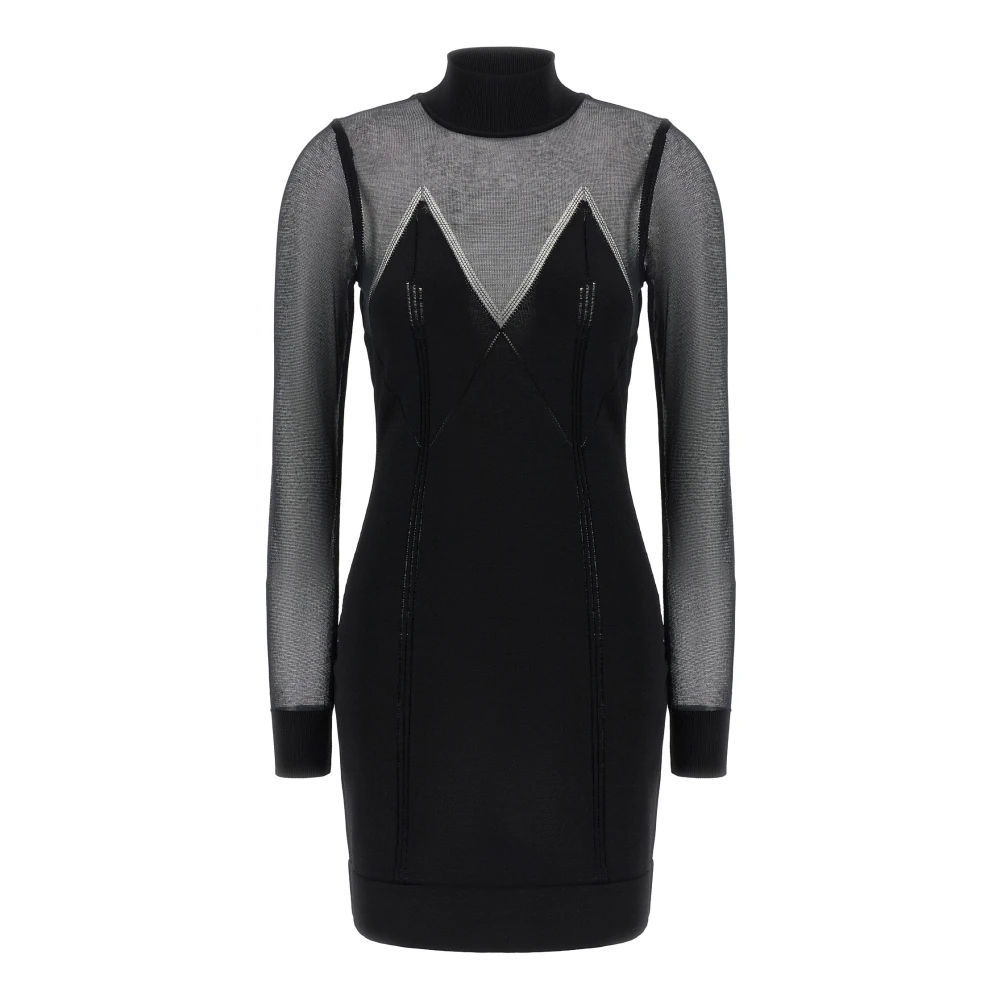 Elisabetta Franchi Black Short Dresses, Female, Xs, Mini Dress In Knit Fabric With See-Through Details