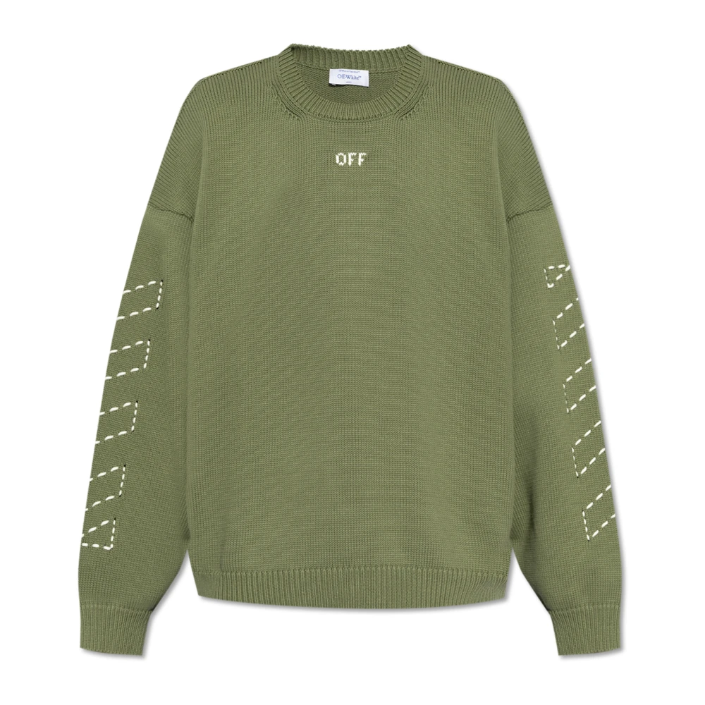 Off White Groene Katoenmix Trui met Ronde Hals Green Heren