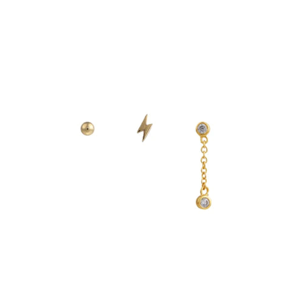 Lightning &amp; Chain Drop Ear Party Pack - Pale Gold