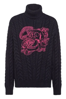 Wool Comfort Cable Knit Turtleneck LS Skull