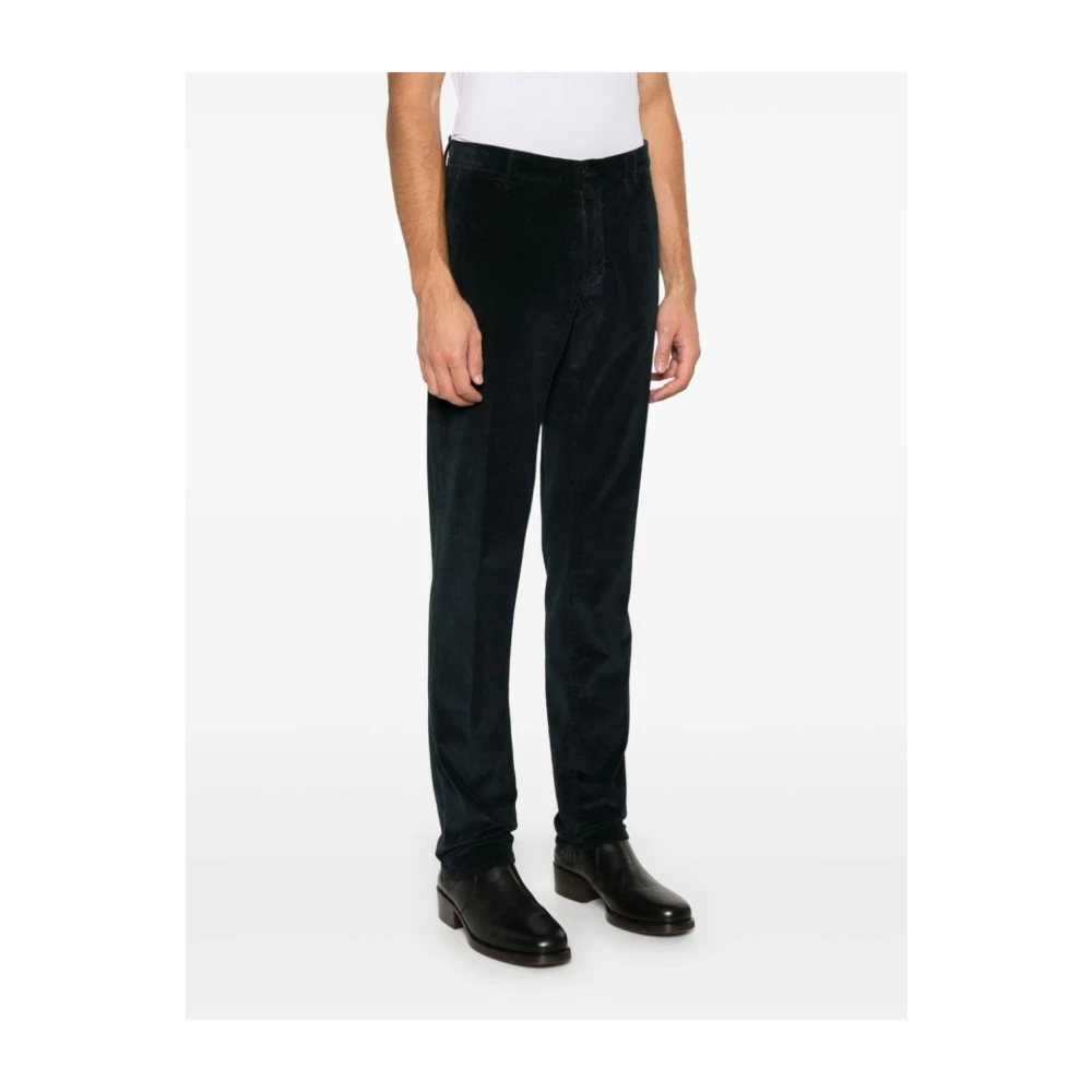 Incotex Blauwe Corduroy Broek Taps Toelopende Pijp Blue Heren
