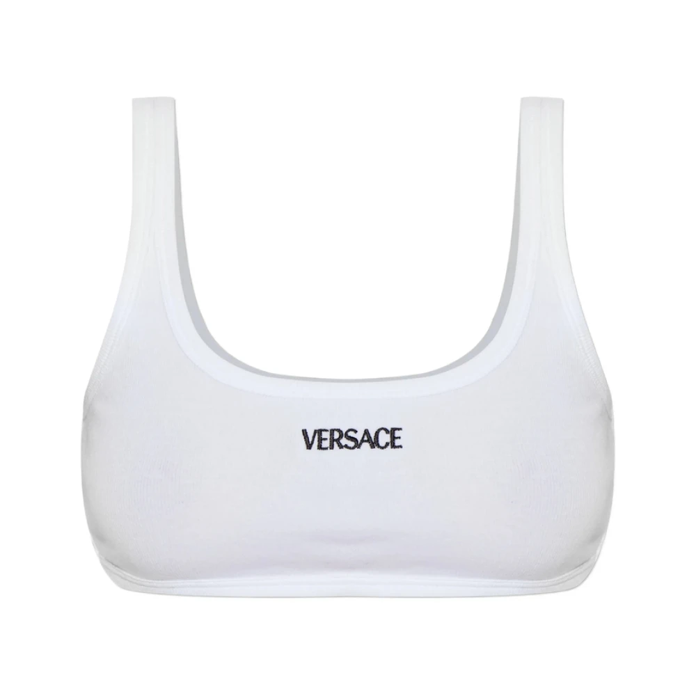 Versace Vrouw Wit Ondergoed Dames, 2XL, Katoen, Ribgebreide Katoenen Top