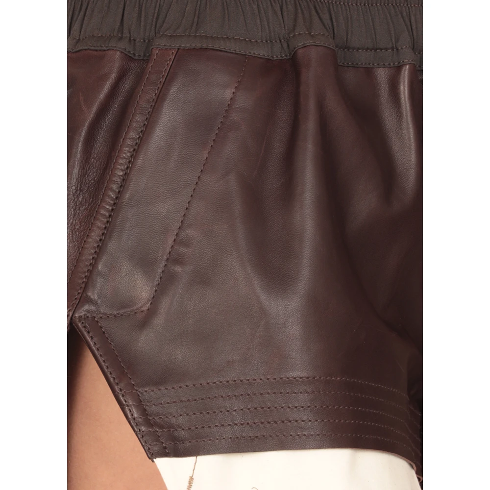 Rick Owens Leren Shorts met Elastische Tailleband Brown Dames