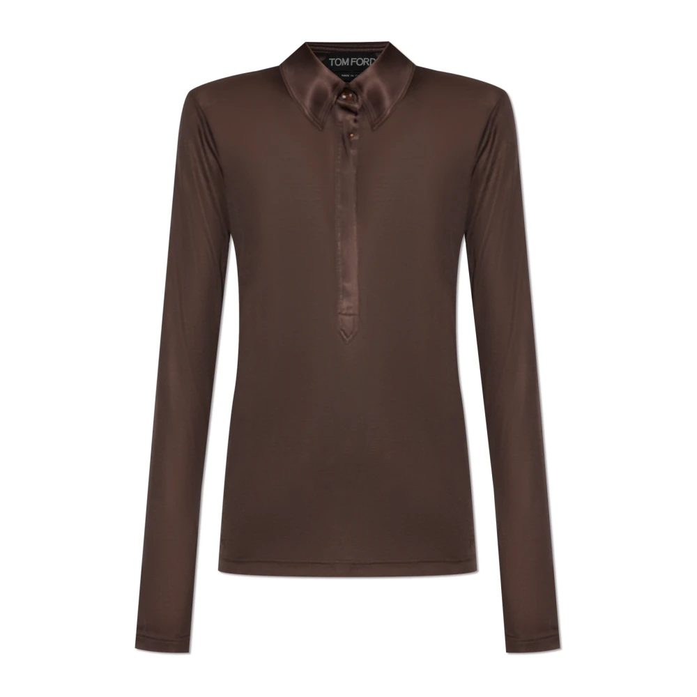 Tom Ford Women's Brown Blouses, 2XS, Transparent Top