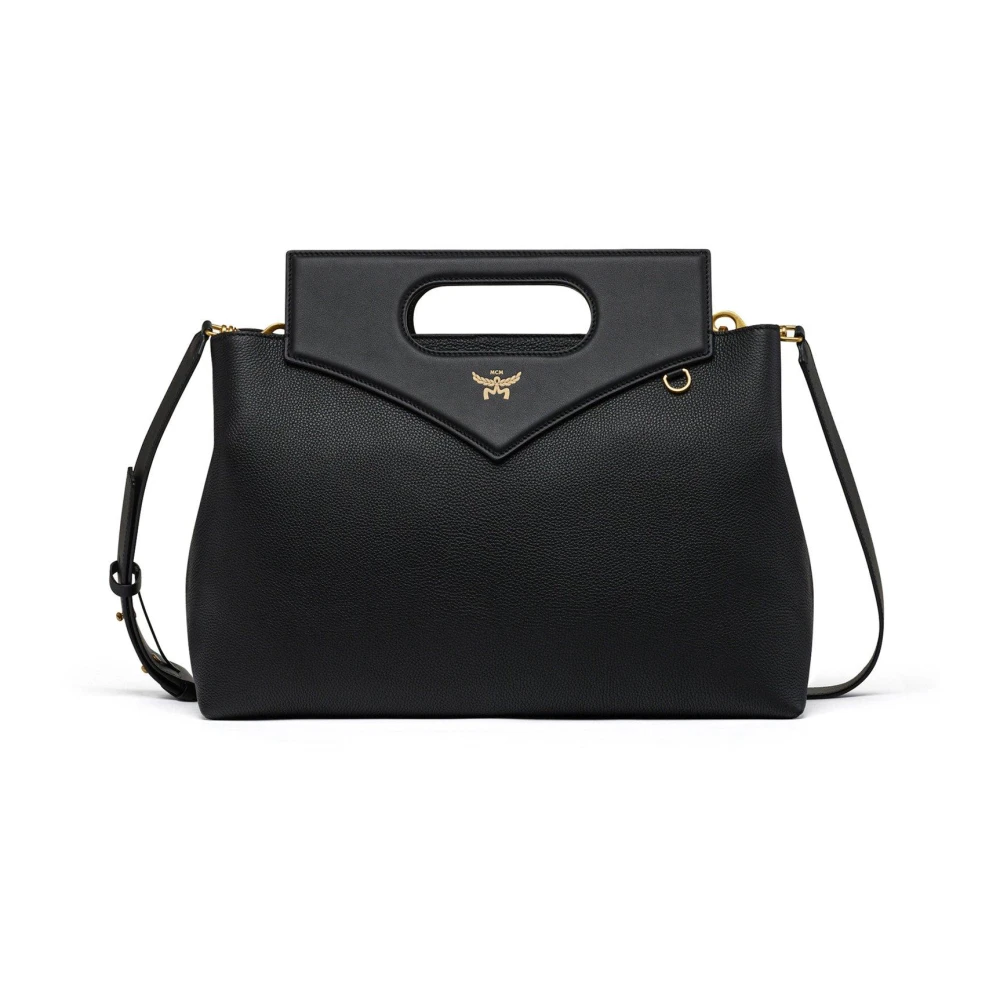 MCM Zachte Diamond getextureerde leren tas Black Dames
