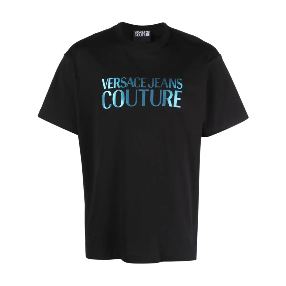 Versace Jeans Couture Men's Black Iridescent T-Shirt With Couture Branding