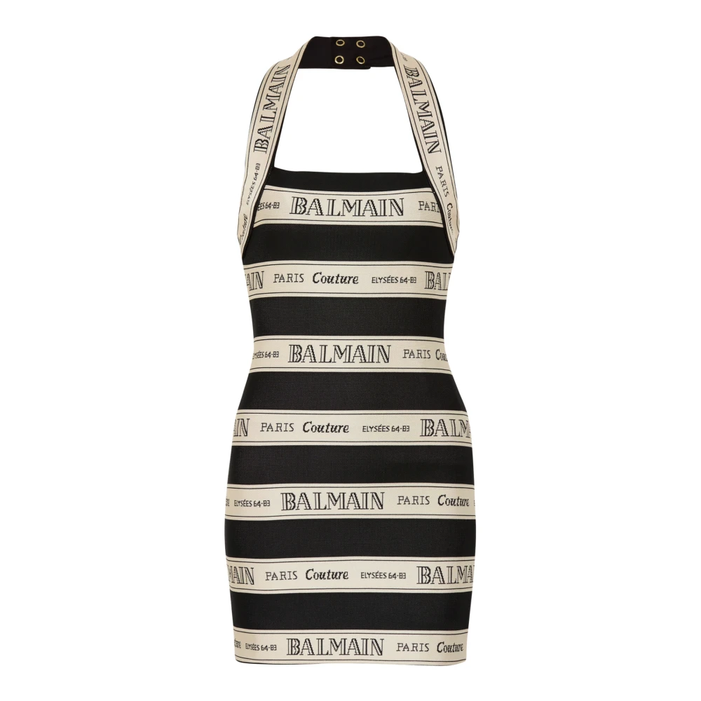 Balmain Jacquard halterneck klänning med bandmotiv Black, Dam