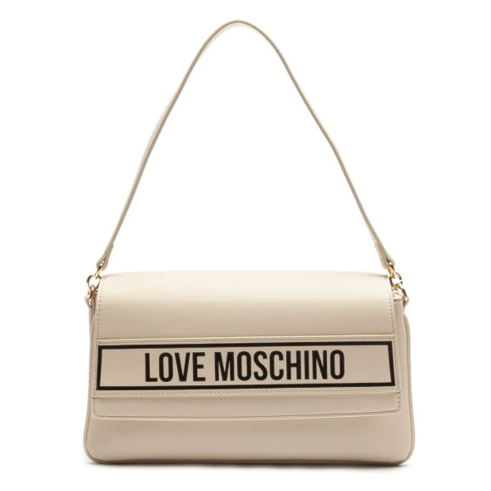 Love Moschino Ivoor Logo Lettering Schoudertas met Verstelbare Band White Dames