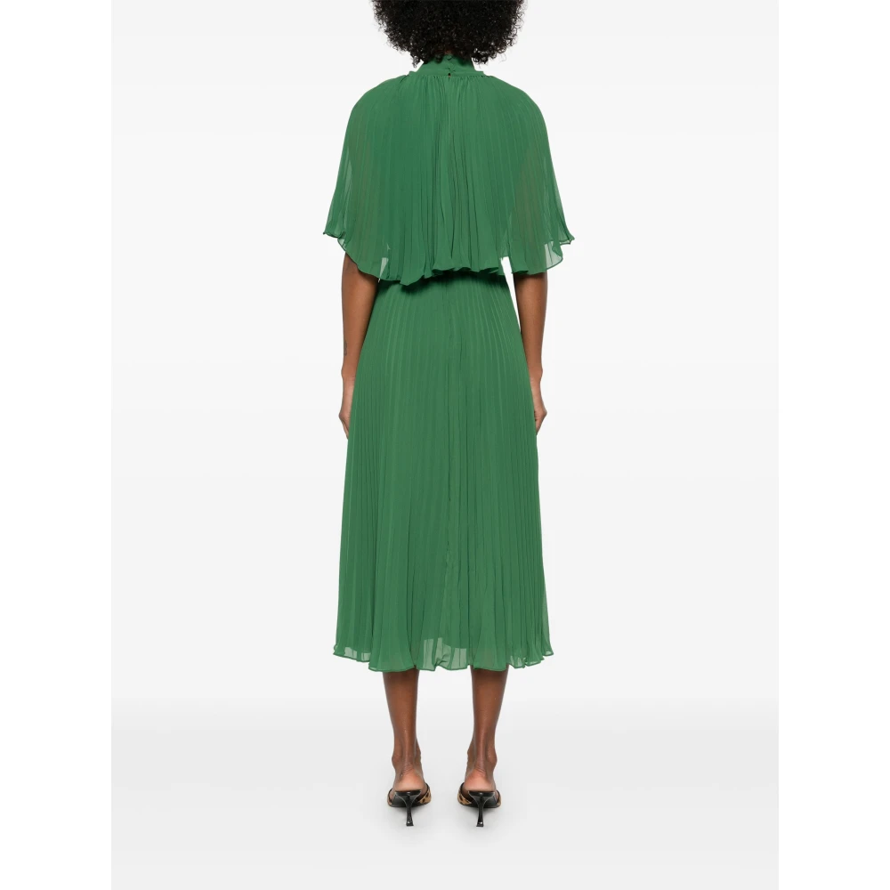 Self Portrait Groene Geplooide Jurk met Cape en Strik Green Dames