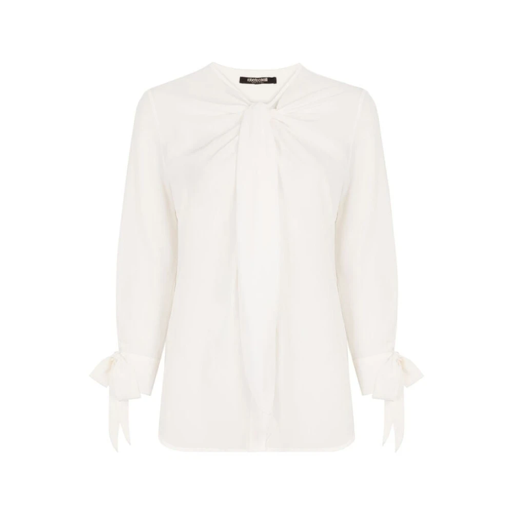 Roberto Cavalli Zijden Tie-Front Top met V-hals White Dames