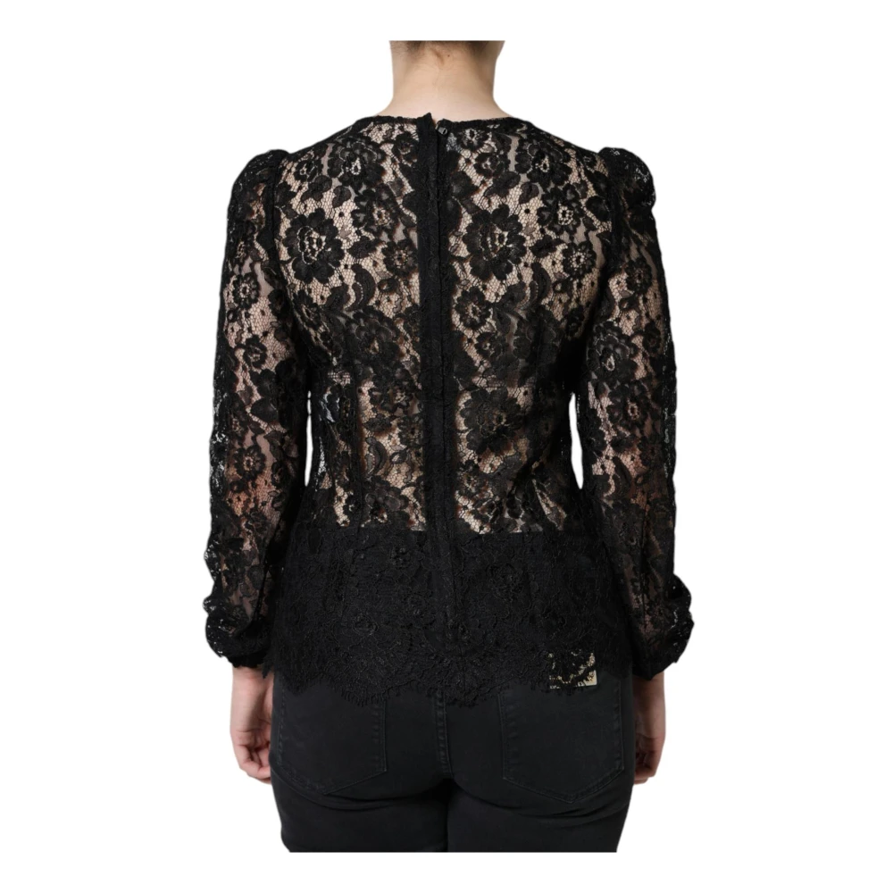 Dolce & Gabbana Zwarte Kant Lange Mouw Top met Rits Black Dames