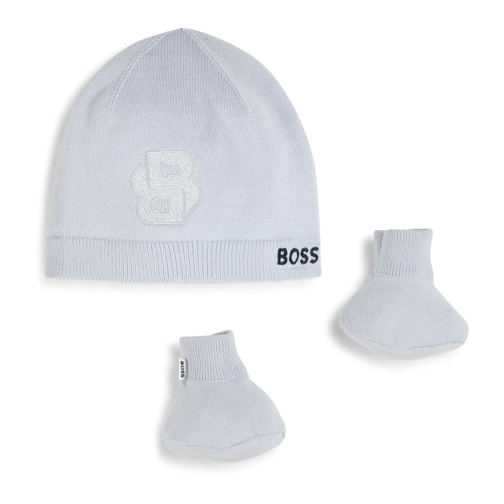 Hugo Boss Baby Stickad Mössa och Stövlar Set Gray, Unisex