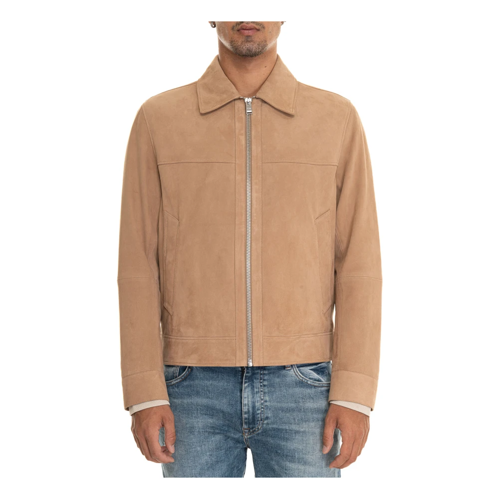 Boss Zamsleren leren jack met ritssluiting Beige Heren