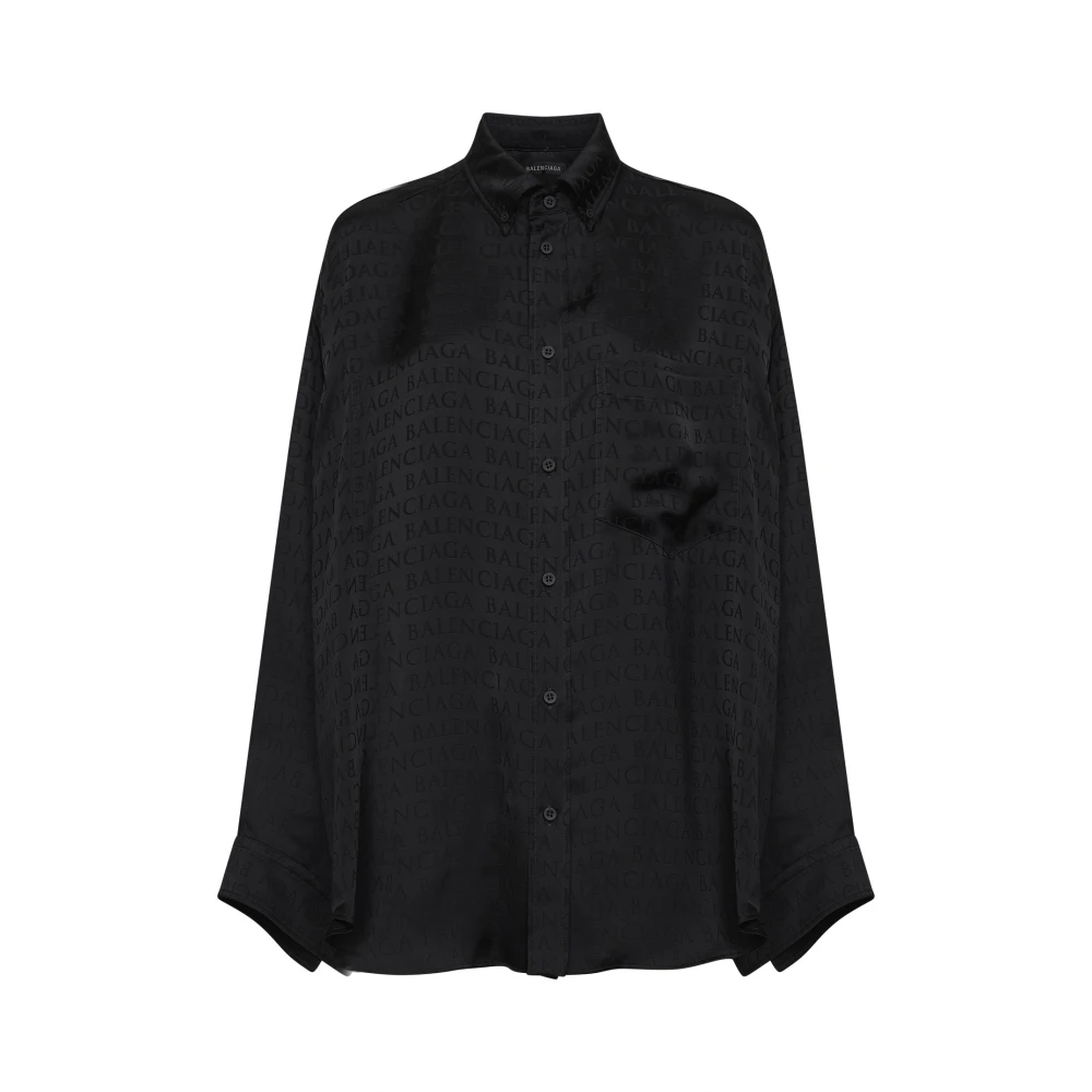 Balenciaga Women's Black Logo Jacquard Satin Shirt - Shirts - 2XS - Blouses & Shirts