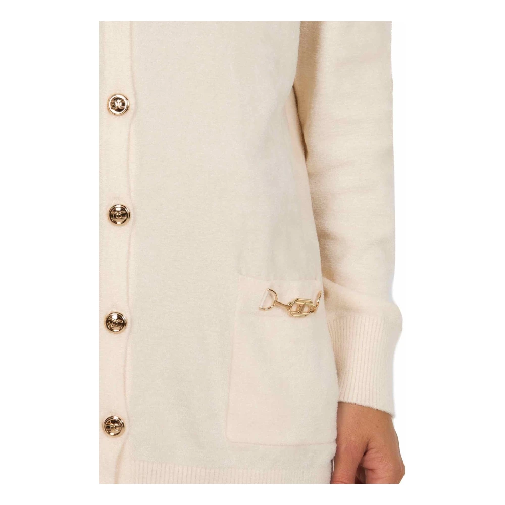 Elisabetta Franchi Lang Chenille Vest met Gouden Klem Beige Dames