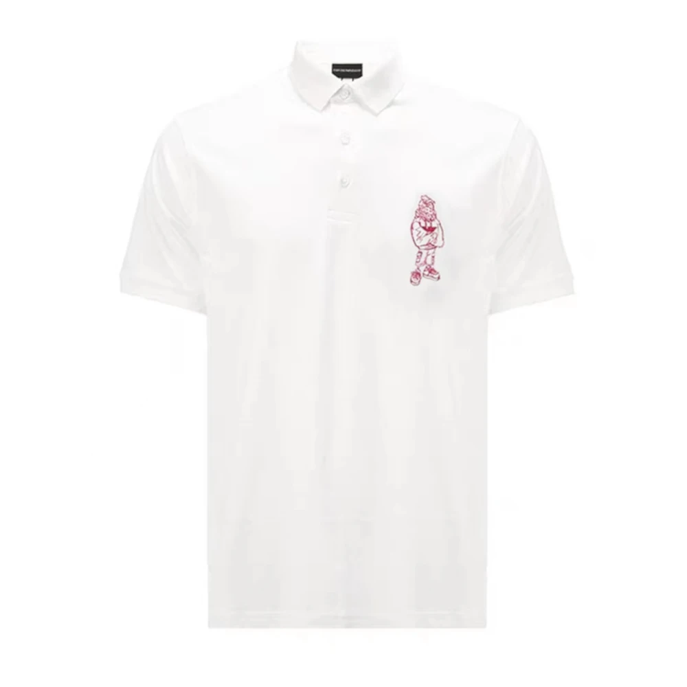 Emporio Armani Witte polo met geborduurd rood adelaarslogo White Heren