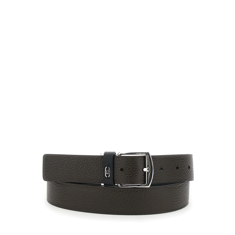 Salvatore Ferragamo Zwart Gancini Detail Leren Riem Black Heren