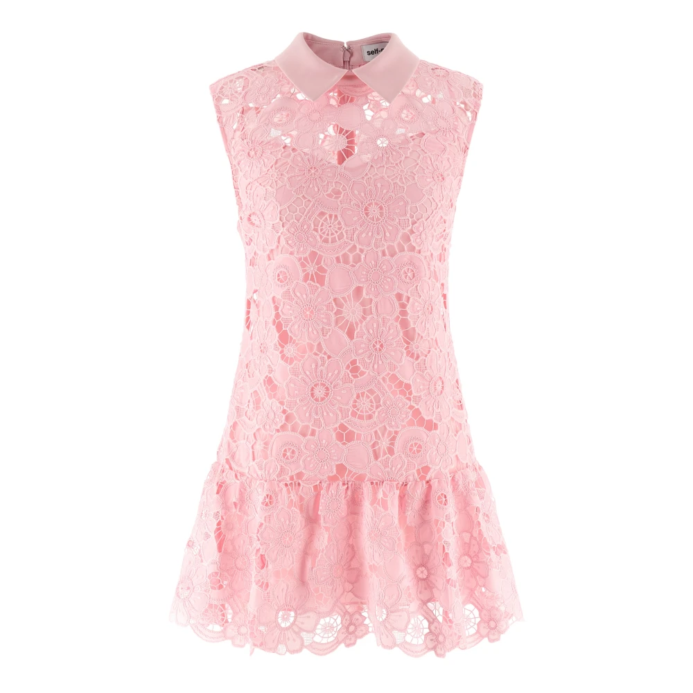 Self Portrait Women's Pink Short Dresses, S, Lace Collared Mini Dress