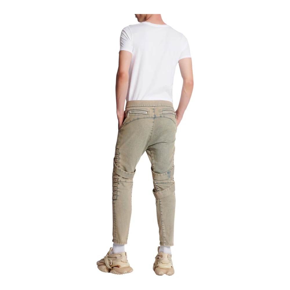 Balmain Multi-Strap Sandy Blue Denim Broek Gray Heren