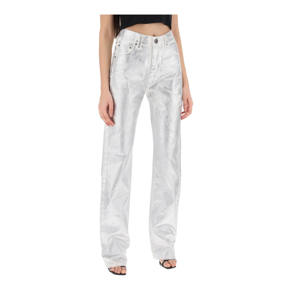 Rotate Birger Christensen Metallic Gecoate Denim Jeans Gray Dames
