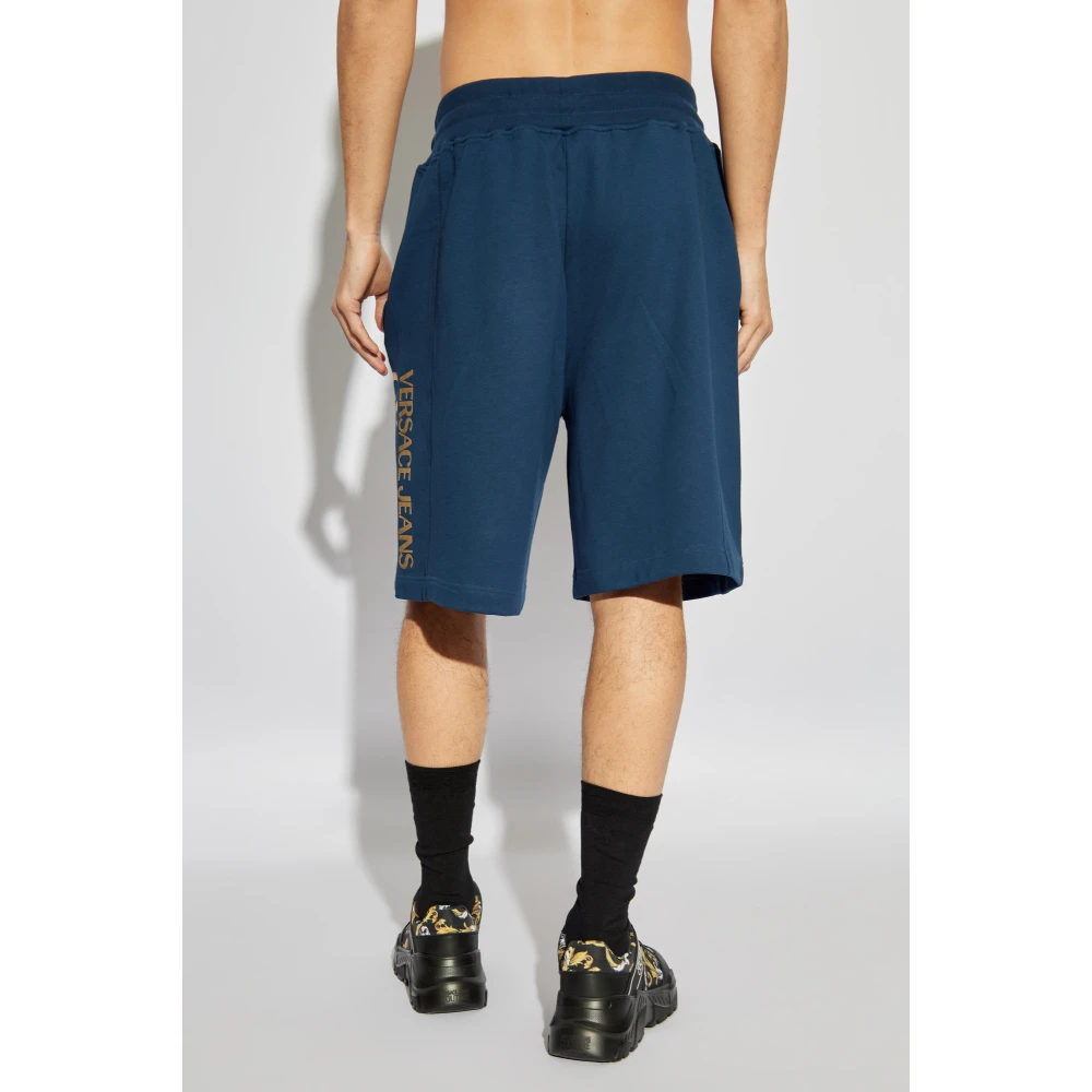 Versace Jeans Couture Shorts met bedrukt logo Blue Heren