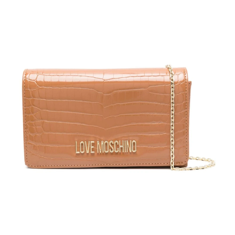 Love Moschino Bruine Krokodileffect Crossbody Tas Brown Dames