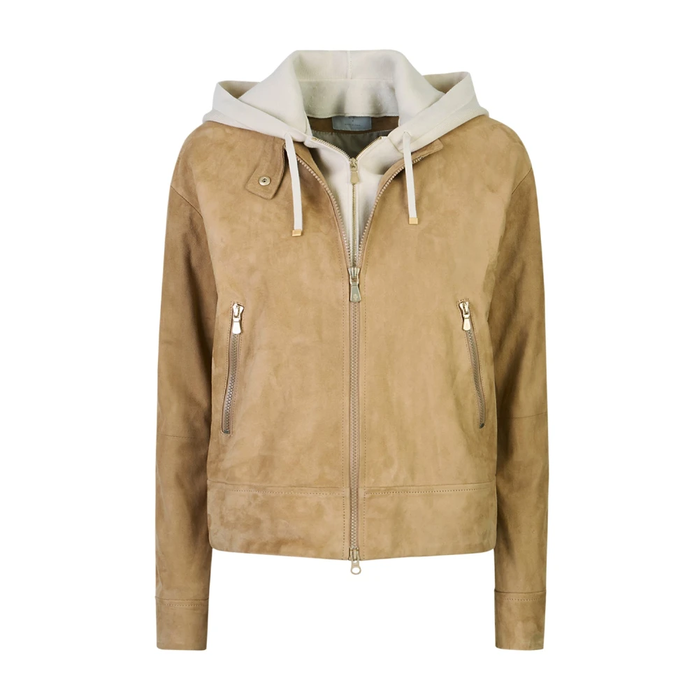 Eleventy Women's Brown Biker With Bib - Leather Jackets - S - Jackets