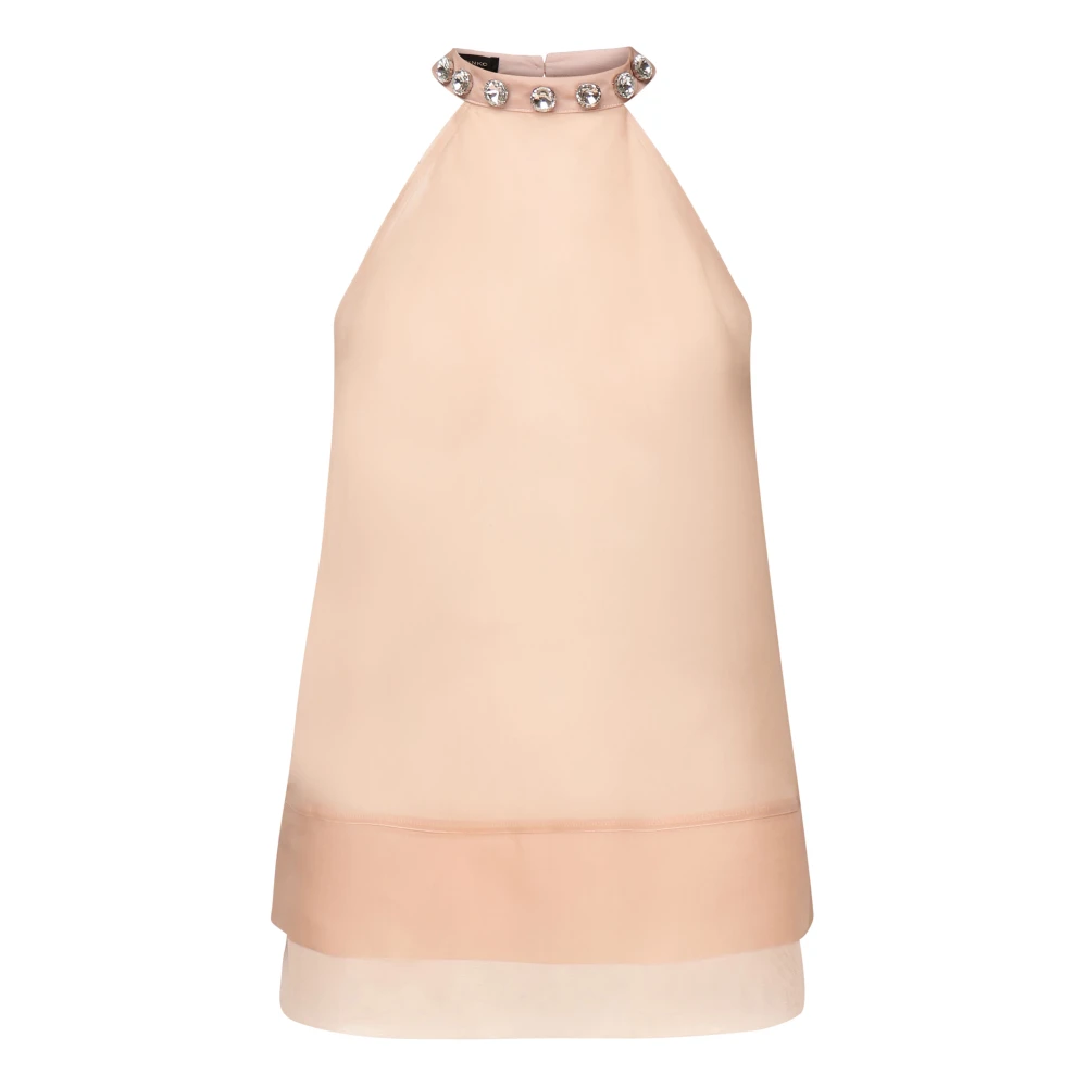 pinko Zijden Organza Mouwloze Geborduurde Top Roze Pink Dames