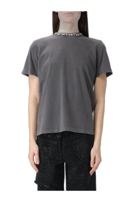 T-shirt i bomull med utsmyckad halsringning