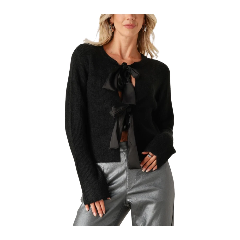 Object Zwarte Strik Cardigan met Strik Black Dames