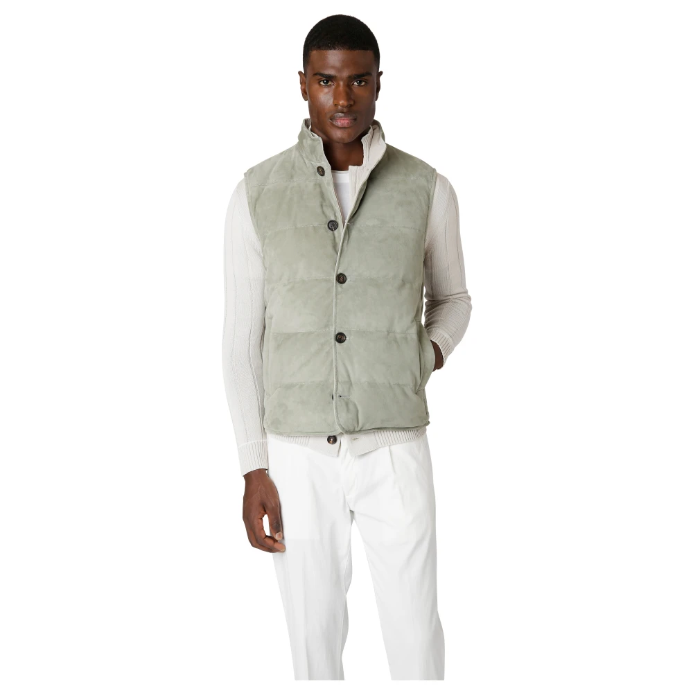 Eleventy Omkeerbare Suede en Katoenen Gilet Green Heren