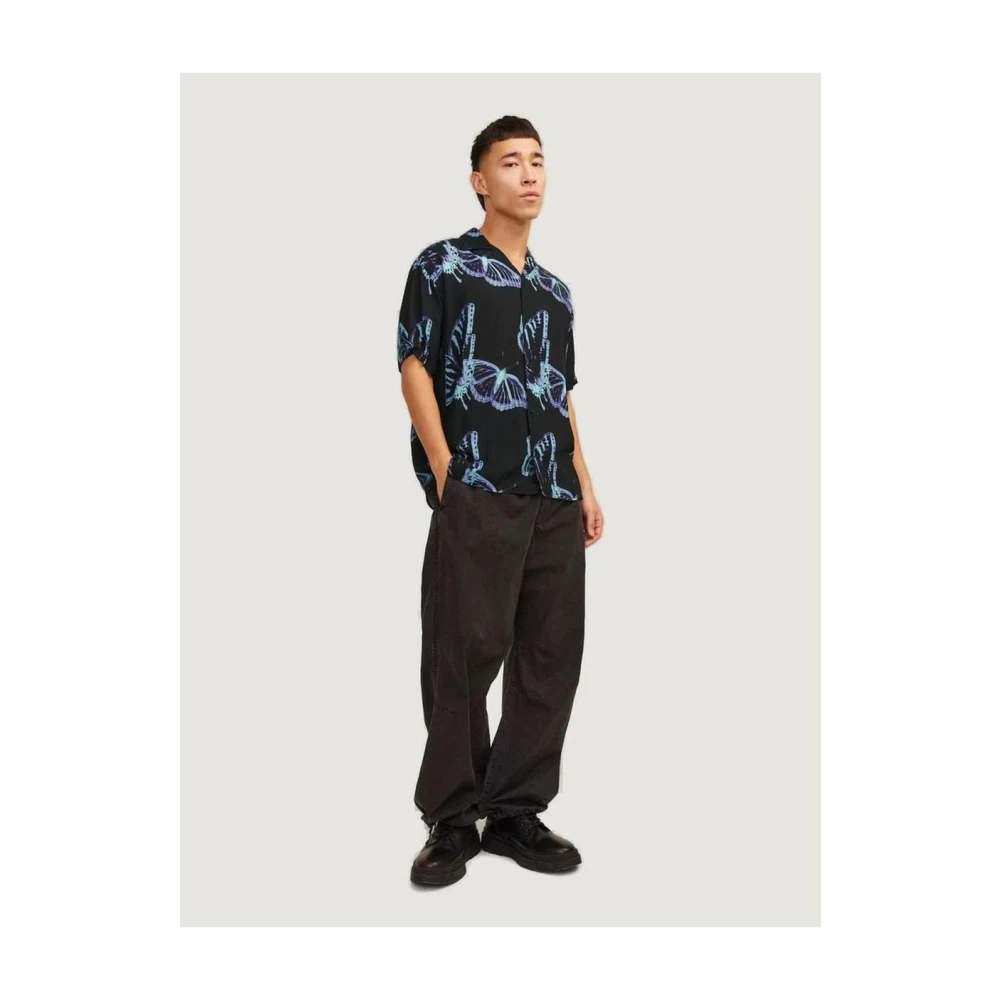 jack & jones Zwarte Vlinderprint Korte Mouw Overhemd Black Heren