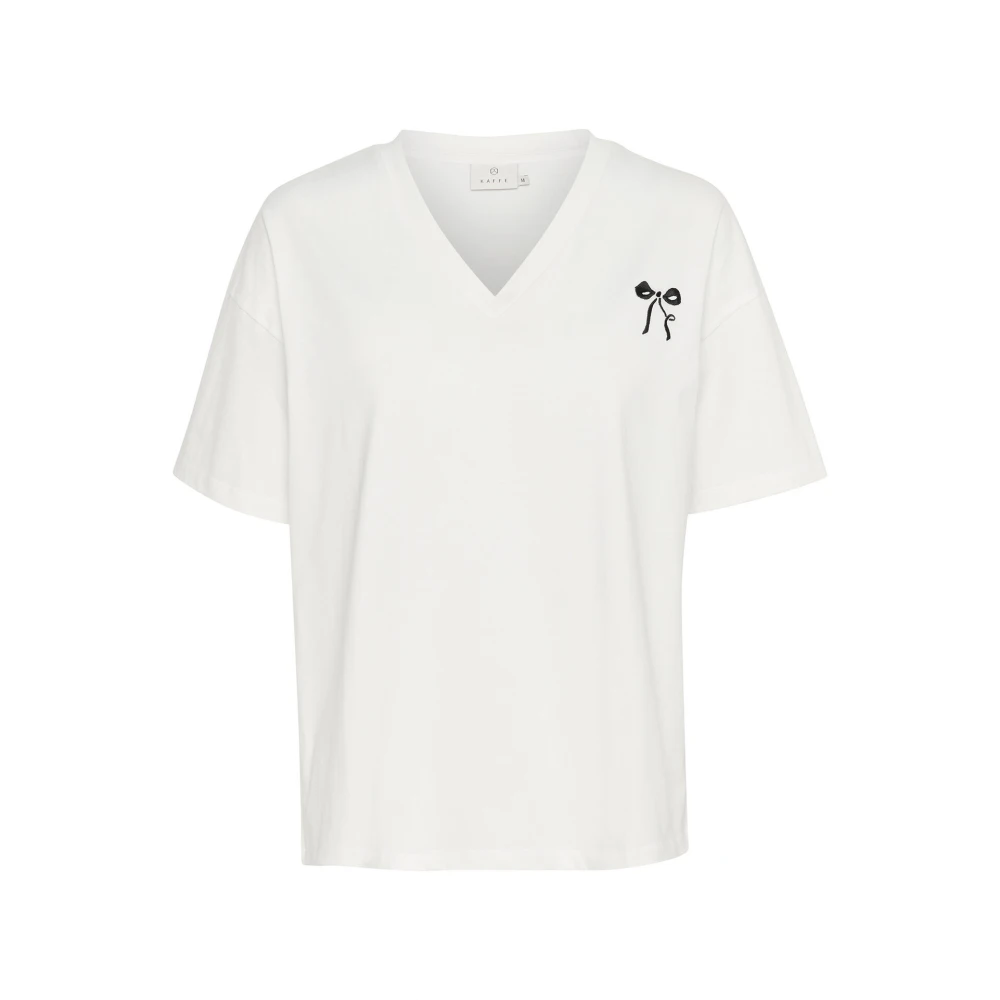 Kaffe Geborduurde Tee Top in Krijt White Dames
