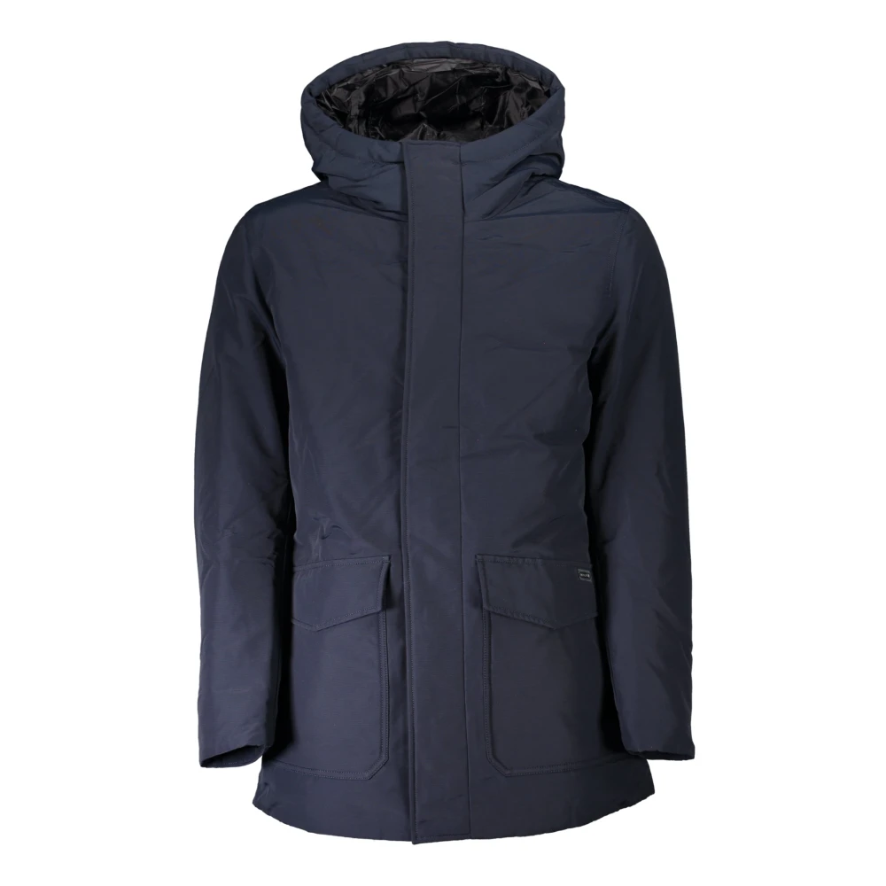 Woolrich Blauwe Hoodie met Afneembare Bont Blue Heren