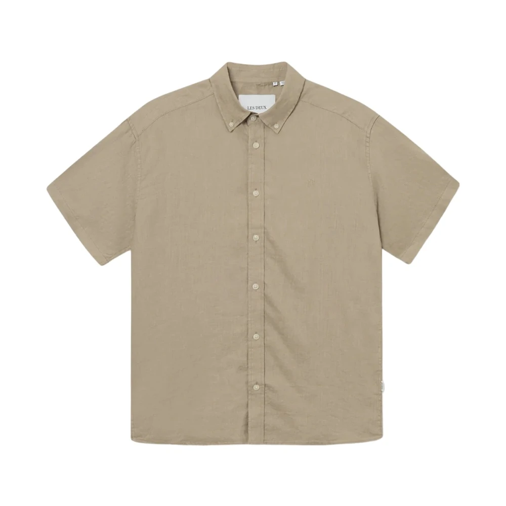 Les Deux Linnen korte mouwen overhemd Beige Heren