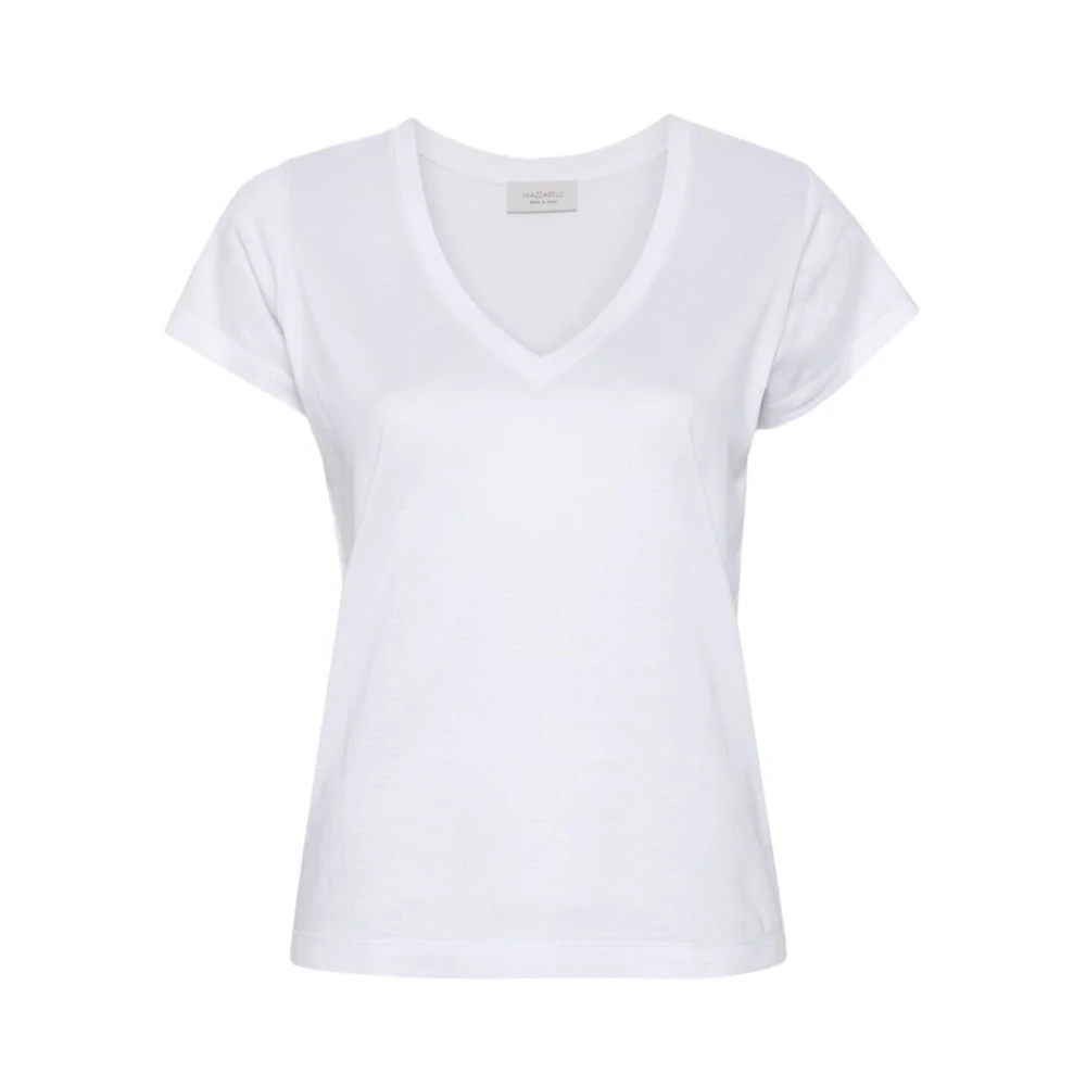 Mazzarelli Vit V-ringad Jersey T-shirt White, Dam