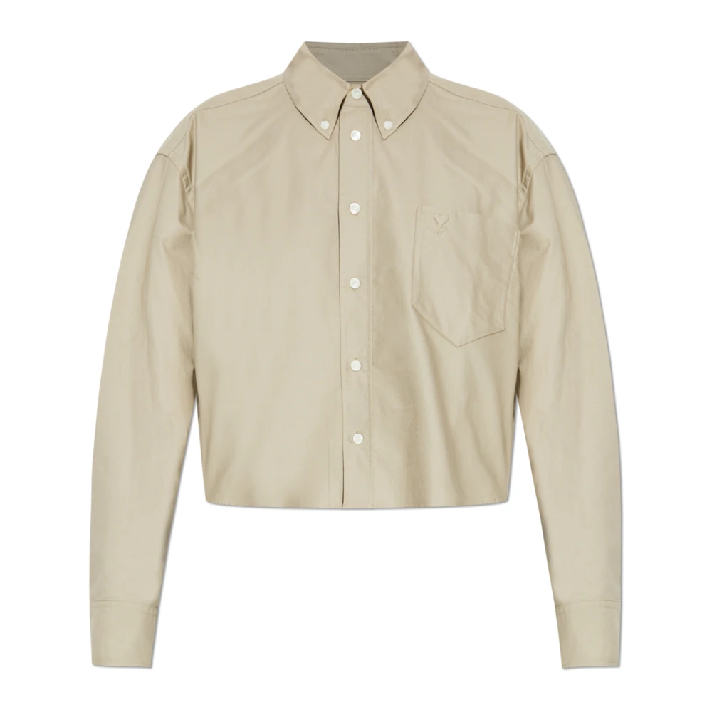 Ami Paris Kvinno Beige Blusar & Skjortor Dam, 3XS, Bomull, Kort Oversized Skjorta