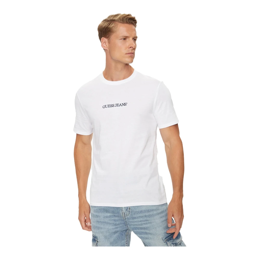 Guess Uomo Bianco T-Shirt Slim-Fit Con Logo Ricamato - Immagine 3