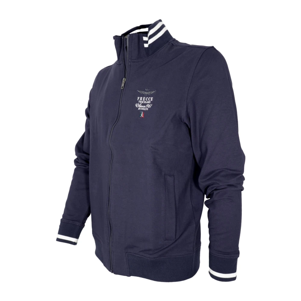 aeronautica militare Heren Sweatshirt met Rits Tricolor Pijlen Blauw Blue Heren