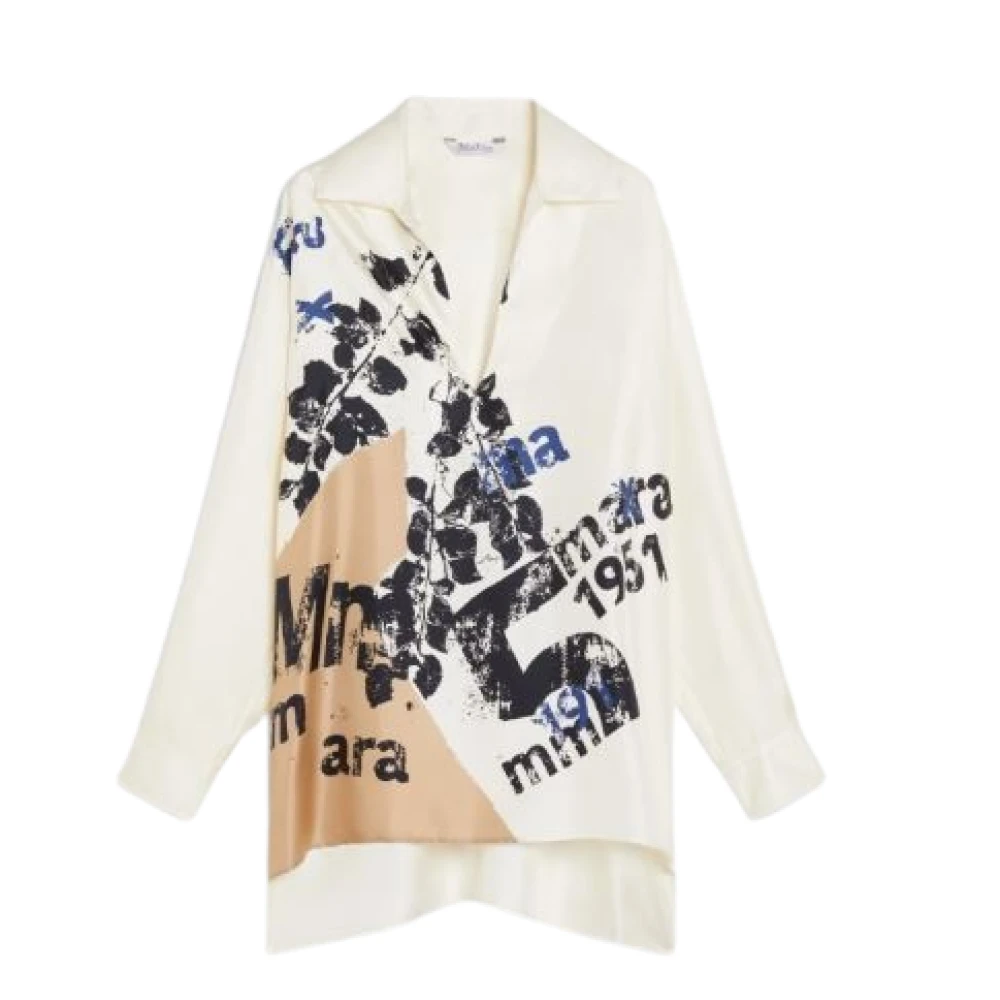 Max Mara Witte Oversized Zijden Shirt met Bedrukt Motief White Dames