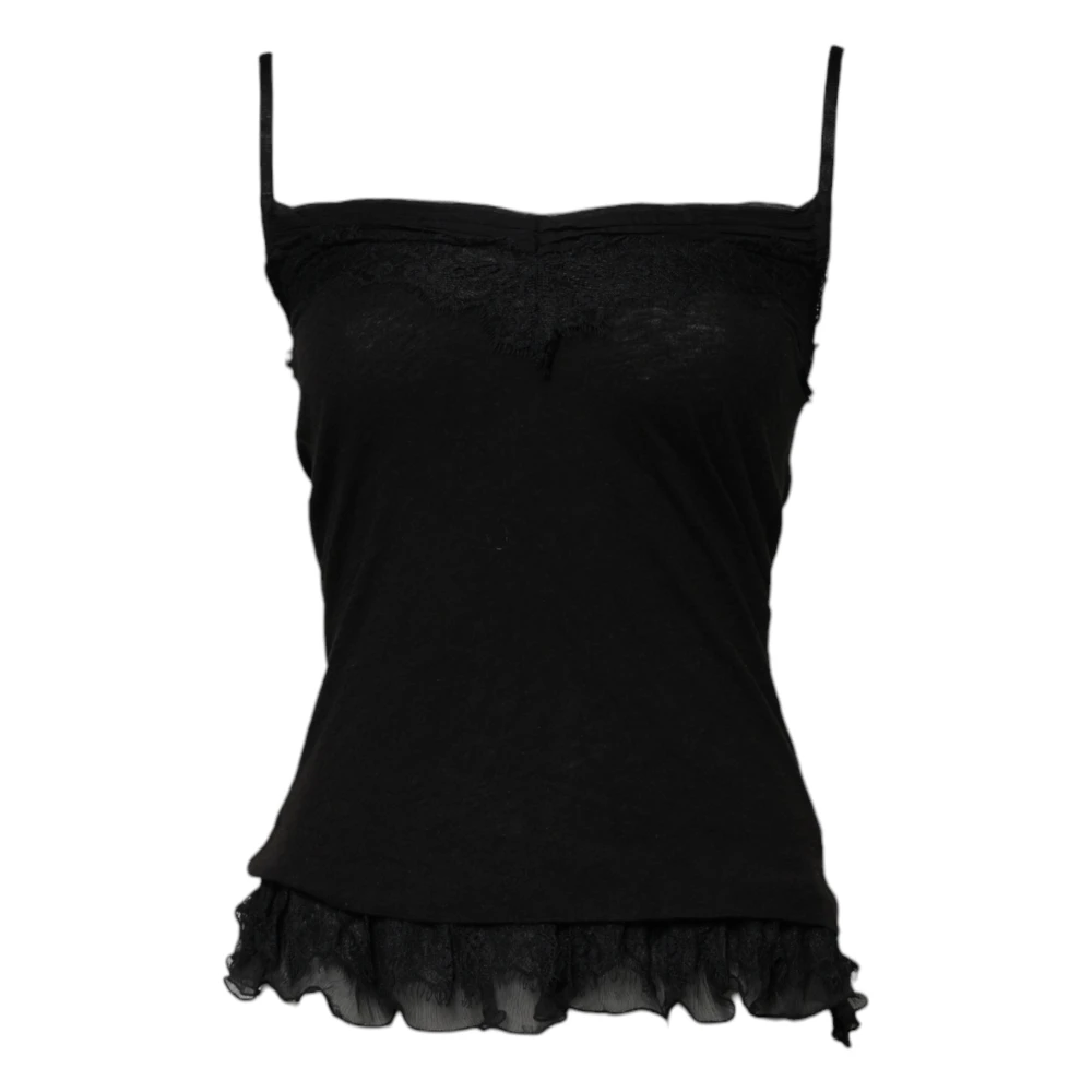 Ermanno Scervino Black Sleeveless Tops, Female, 2XS, Wool Sleeveless Tank Top