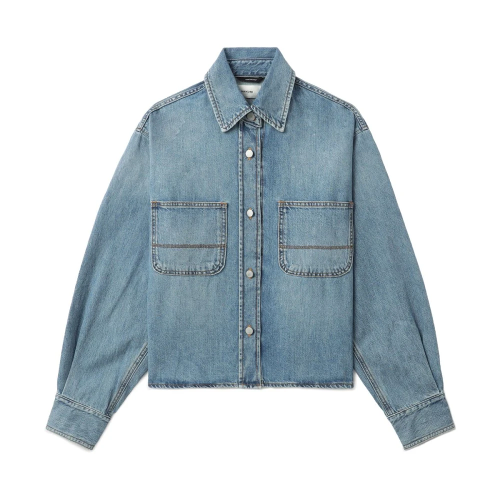 Haikure Blauw Washed Denim Jack met Drukknoopsluiting Blue Dames