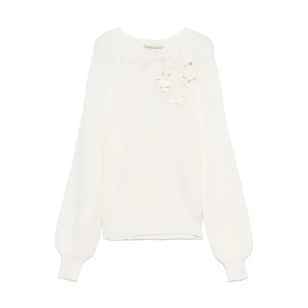Twinset Bloemenapplicatie Wollen Trui White Dames
