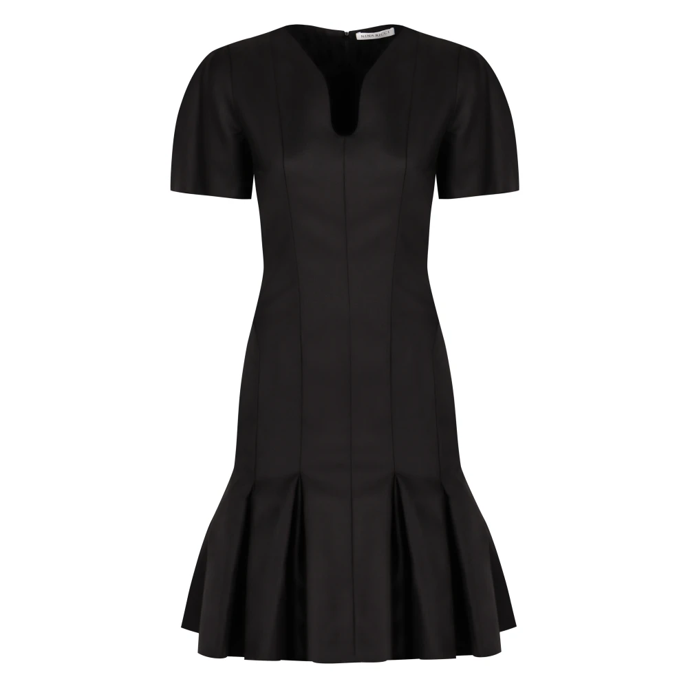 Nina Ricci Wollen Jurk met Sweetheart-halslijn en Geplooide Rok Black Dames