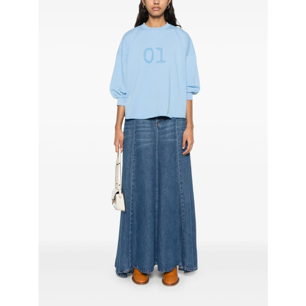 Semicouture Lichtblauwe Trui met Nummer Print Blue Dames