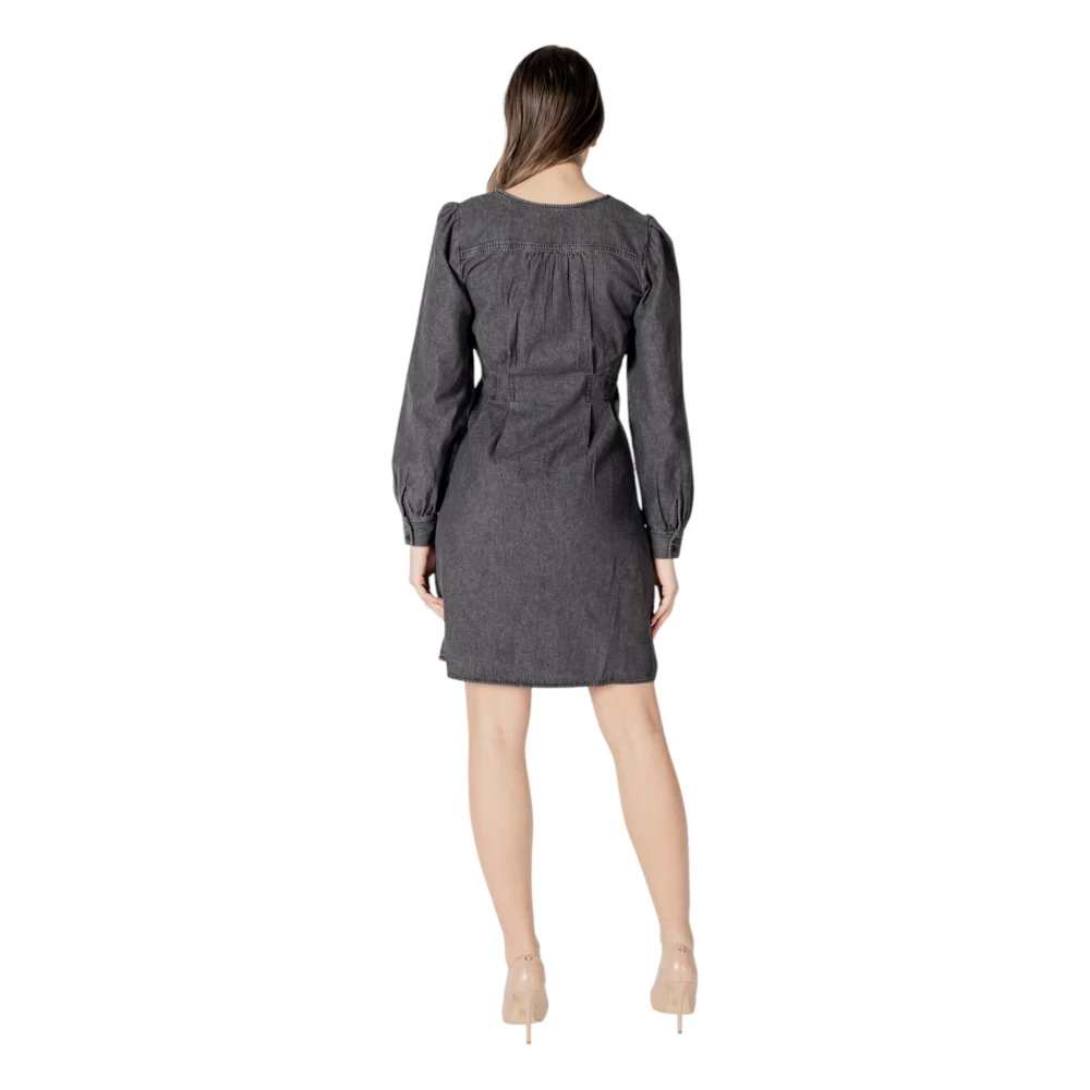 Ichi Marl V-Neck Button-Up Jurk Black Dames