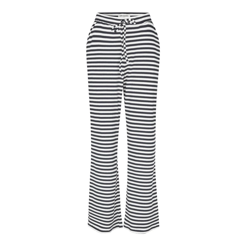 Lollys Laundry Women's Multicolor Wide Trousers, 2XL, Striped Navy Trousers With Elastic Waist