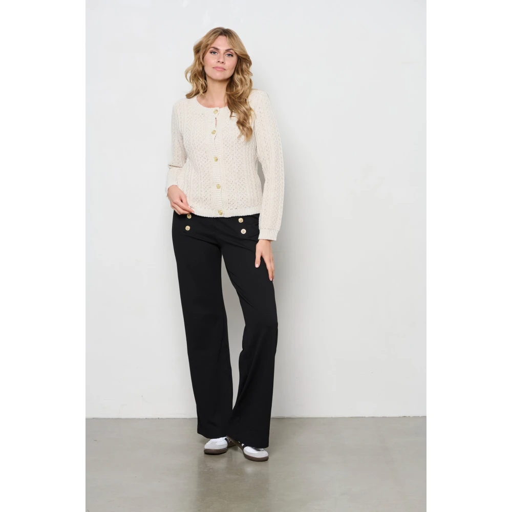 &Co Woman Zwarte Straight Broek met Details Black Dames
