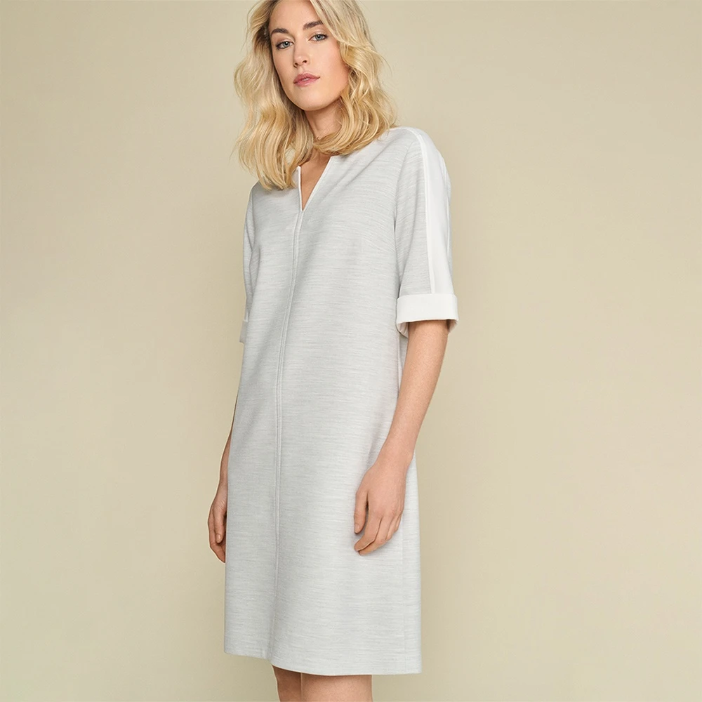 Marie Méro Grijze V-hals Jurk met Witte Randen Gray Dames